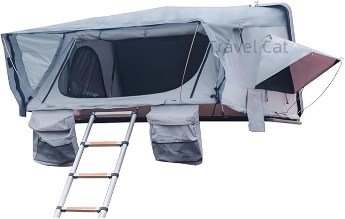 Travel Cat Rooftop Tent Hard Shell, Easy Set Up Pop Up Large Tent for 2-3 Person Camping, Waterproof Windproof UV-Resistant Blackout Privacy 4 Season Tents for Truck, Jeep, SUV, Van, Trailer