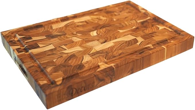 EcoDecors, FSC Teak End Grain Cutting Board 14x10, Compact Reversible Teakwood Cutting Board for Kitchen, Cheese & Charcuterie, Solid Wood Chopping Board with Natural Finish