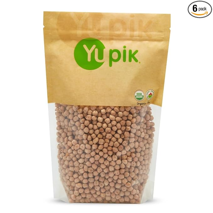 Yupik Organic Raw Chickpeas, 2.2 lb (35.2 oz), Pack of 6, Garbanzo Beans, Non-GMO, Vegan, Gluten-Free, Kosher, USDA Certified, High-Protein Legumes for Hummus, Soups, Salads & Toppings, Chick Peas