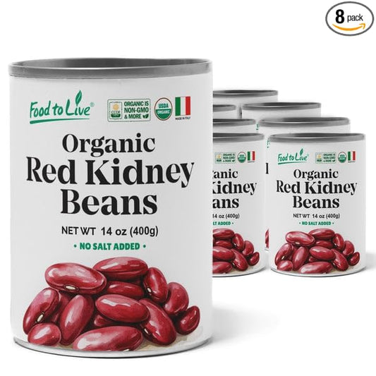 Food to Live Organic Italian Red Kidney Beans, 14 oz (Pack of 8) – Unsalted, Non-GMO, Vegan. Ready to Eat. Perfect for Salads, Soups, Pasta e Fagioli. Wholesale