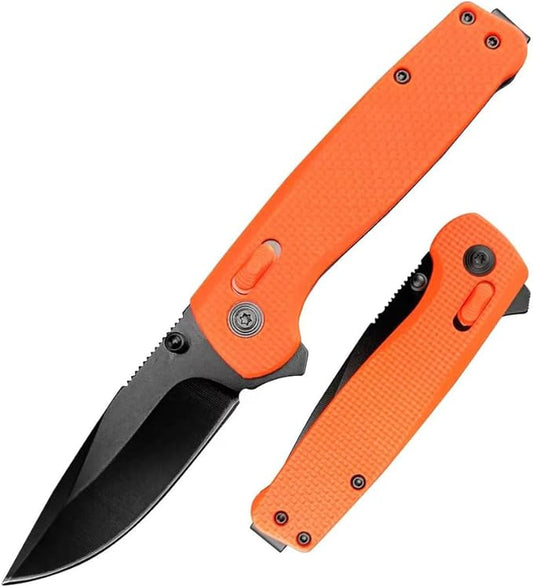 Goshawk Orange Daily Carry Rugged EDC Ambidextrous Pocket Folding Knife, 2.79 Inch 440C Manual Studs Open Black Blade and Nylon Fiberglass Handle, Assisted Opening Tactical Knife for Camping