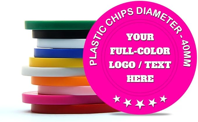 500 Custom Poker Chips Plastic Tokens,40mm/1.57in Diameter,Imprint Full-Color with Your Logo,Text or Images for Drink Bar,Wedding,Event,Company Advertise