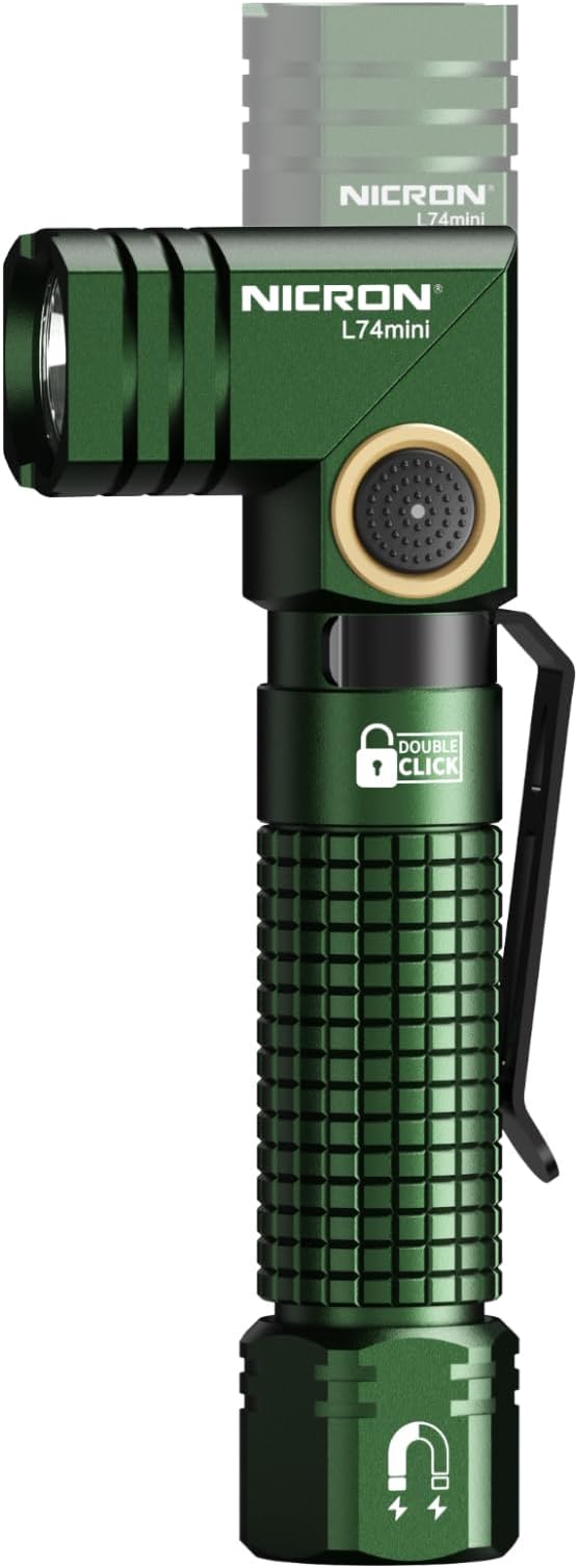 NICRON L74 Mini Flashlight 400 Lumens 90 Degree IP65 Waterproof with Magnet EDC Small Tactical Flashlight Rechargeable Pocket Light 6 Modes Best high lumens for Camping, Outdoor (Green)