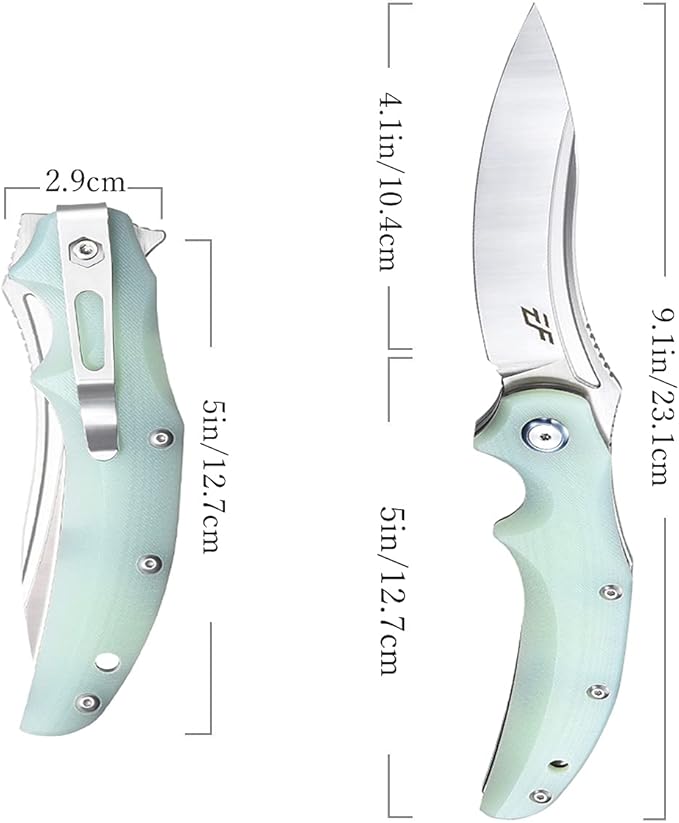 Eafengrow EF951 Folding Knife,D2 Blade and G10 Handle with Liner Lock Ball Bearing Pocket Knife EDC Tool for Outdoor Camping Survival(Jade)