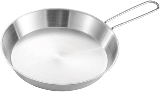 Stainless Steel Camping Fry Pan Cookware Foldable Handle Easy to Clean Multipurpose Outdoor Cooking Griddle Non Stick Skillet, 20cm