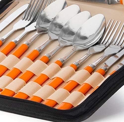 Camping Silverware Kit Cutlery Organizer Utensil Picnic Set 12 Piece Mess Kit - Stainless Steel Spoon Butter & Serrated Knife Wine Opener Fork Napkin Hiking Camp Kitchen BBQ?™s (4 Person 20 Piece Set)