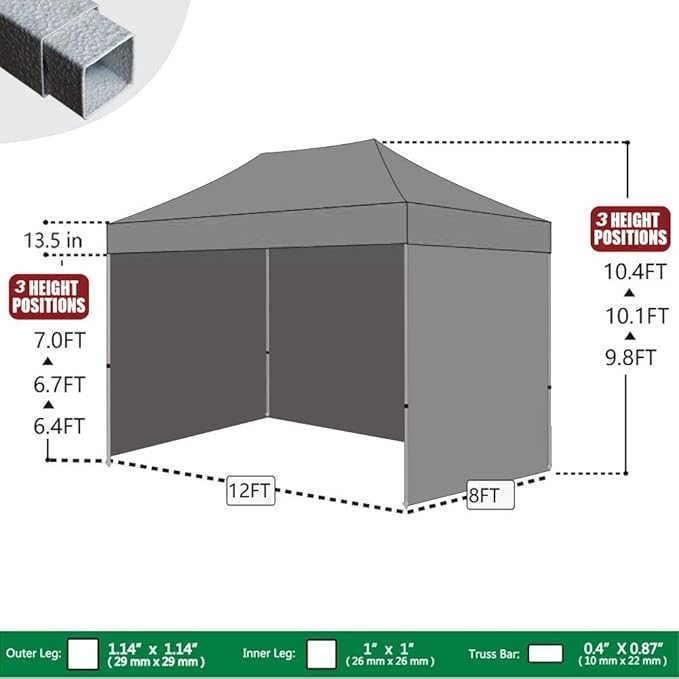 Eurmax USA 8'x12' Pop-up Canopy Tent Commercial Instant Canopies with 4 Removable Zipper End Side Walls and Roller Bag, Bonus 4 SandBags(Black)