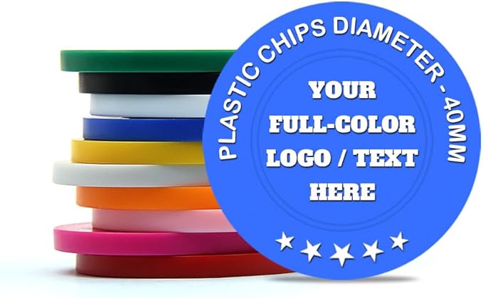 500 Custom Poker Chips Plastic Tokens,40mm/1.57in Diameter,Imprint Full-Color with Your Logo,Text or Images for Drink Bar,Wedding,Event,Company Advertise