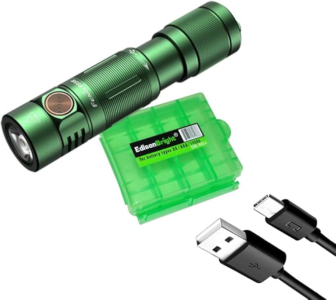 EdisonBright Fenix E05R 400 Lumen USB Rechargeable EDC Keychain Flashlight Charging Cable Carrying case (Mint Green)