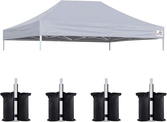 Eurmax USA Pop Up Canopy Top Gazebo Tent Cover Replacement Top Only,Bonus 4PC Pack Weight Bag (10x15, Grey)