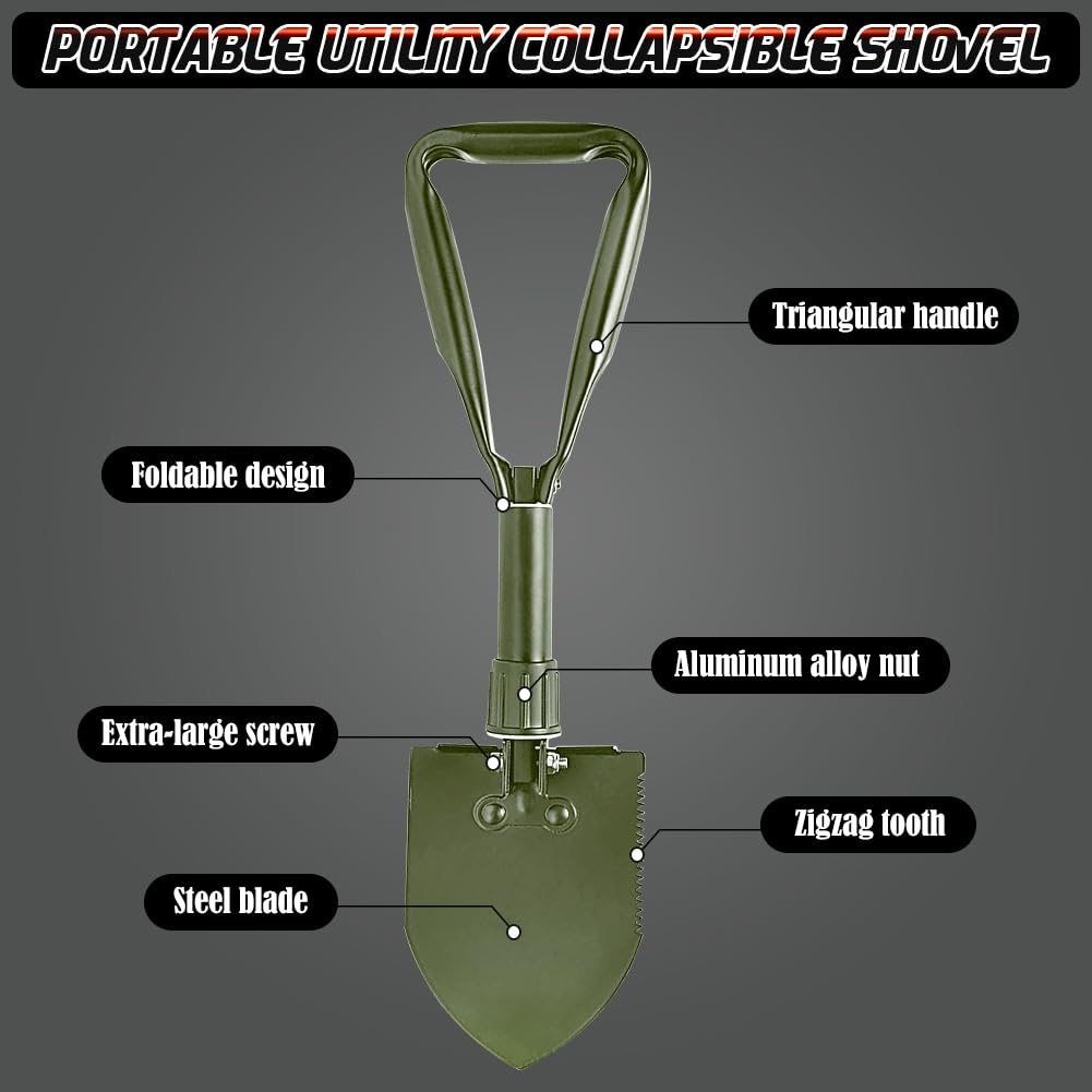 PLACHIDAY Digging Shovel, 18.5'' Lightweight Camping Shovel Portable High Carbon Steel Folding Mini