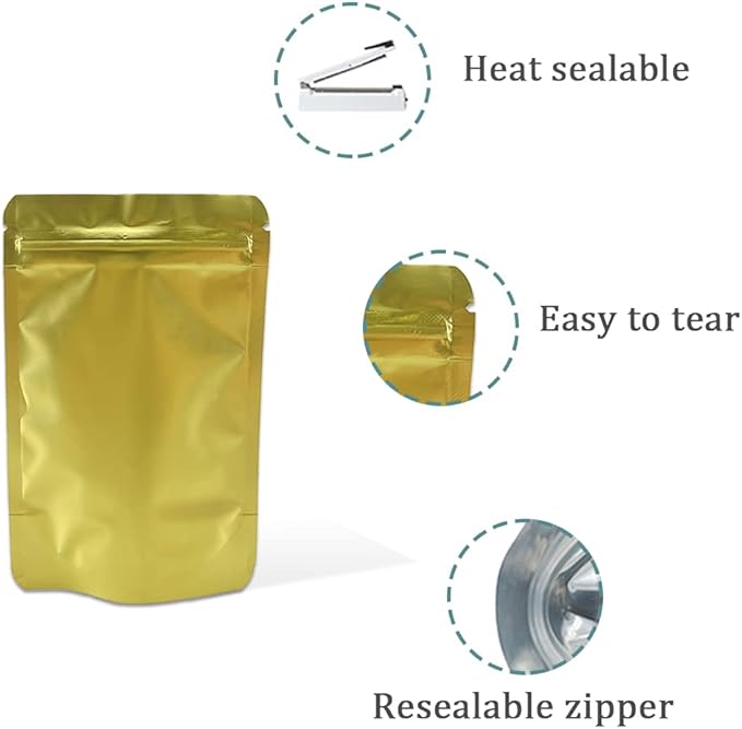 PABCK 50 Pieces 5.5x7.87 inch(Inside Size 4.7x5.1 inch) Stand-Up Resealable Heat Seal Bags 3.55mil