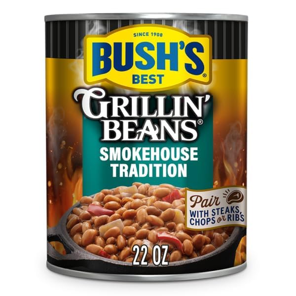Bush's Best Grillin' Beans Variety Pack, 4 Flavors, 1 of Each Flavor (Smokehouse Tradition 22oz, Southern Pit Barbecue 22oz, Steakhouse Recipe 22oz, Bourbon & Brown Sugar 22oz)