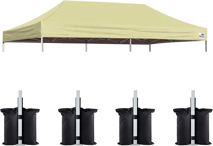 Eurmax USA 10x20 Pop Up Canopy Replacement Canopy Tent Top Cover, Instant Canopy Top Cover ONLY, Choose 30 Colors,Bonus 4PC Pack Weight Bag (10x20, Beige)