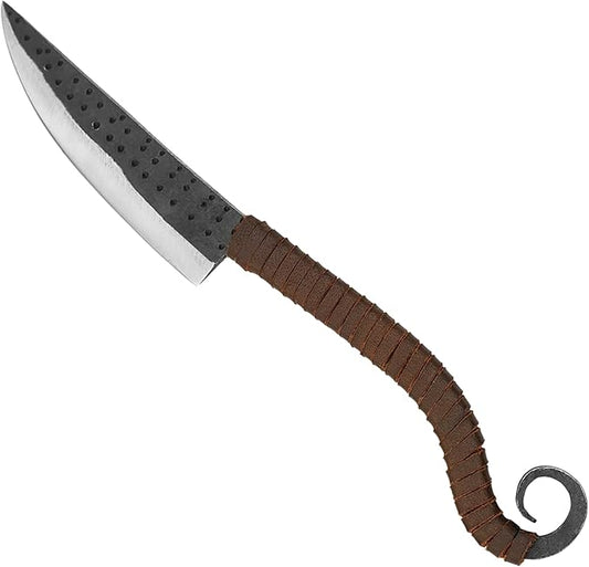 Lord of Battles Hand-Forged Medieval Knife ??Curved Full Tang with Leather-Wrapped Handle, Viking-Inspired Utility Knife for Camping, Hunting & Collectors