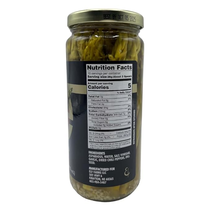 Ely Farms Pickled Asparagus - Unique and Irresistible Taste - Crunch Spears with a Garlic and Dill Flavor - Made with a Family Recipe
