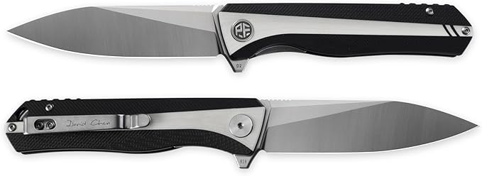 Petrified fish PF818,3.54" D2 Blade,104g G10 Handle Flipper Folding knife (Black and White, Satin)