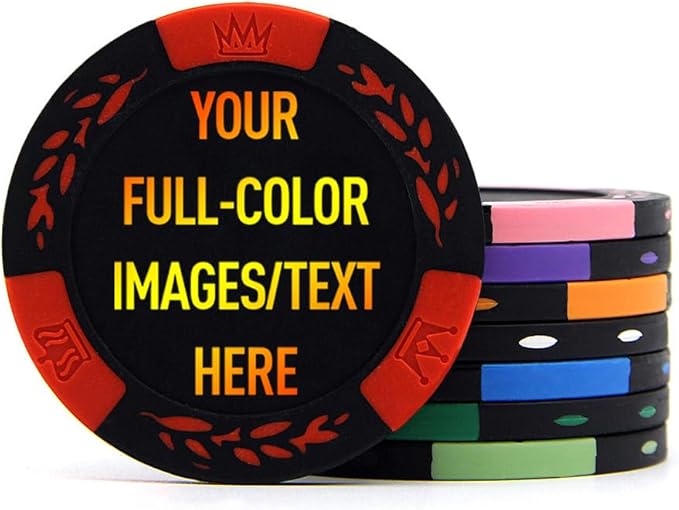 100 Premium Clay Poker Chips, Customized Your Image and Text, 11.5 Gram Casino Chips for Texas Hold’em, Blackjack Gambling