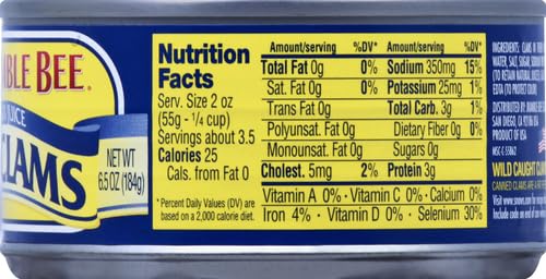 Snow's Wild Caught Chopped Clams Canned, 6.5 oz Can - 5g Protein Per Serving - Gluten Free, Keto Friendly, 99% Fat Free (Pack of 4)