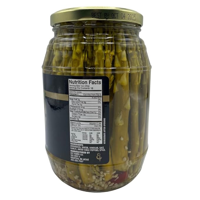 Ely Farms | Pickled Asparagus | Gourmet Crunchy Spears | Family Recipe | Zesty Dill and Garlic Flavor | Delicious Appetizer or Bloody Mary Garnish | Made in Nebraska USA | 32 oz Jar | 1-Pack