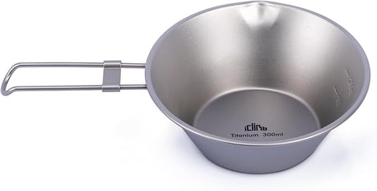 iClimb Titanium Bowl with Foldable Handle Ultralight Compact Portable Flatware Tableware with Bag for Outdoor Camping Backpacking Hiking Travel Picnic