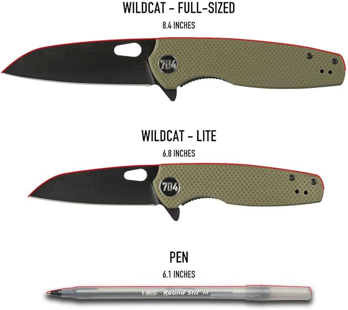 704 Gear Wildcat Lite EDC Folding Pocket Knife | Compact Size D2 Wharncliffe Blade with Thumbhole Cutout | Olive Drab Green