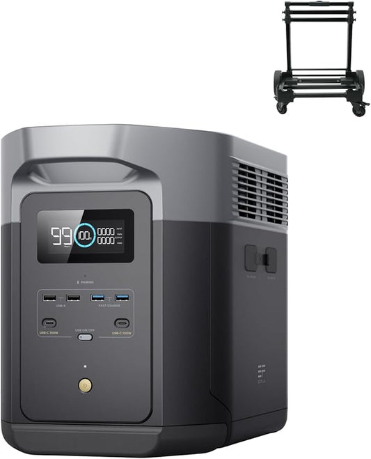 EF ECOFLOW Portable Power Station DELTA 2 Max with Hand Truck, 2048Wh Solar Powered Generator, 2400W LFP Solar Generator, Full Charge in 1 Hr for Home Backup