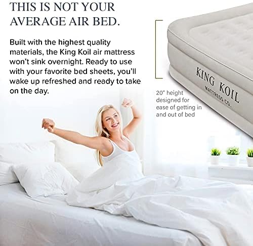 King Koil Luxury California King Air Mattress with Built-in Pump for Home, Camping & Guests - 20??King Size Inflatable Airbed Luxury Double High Adjustable Blow Up Mattress, Durable Waterproof