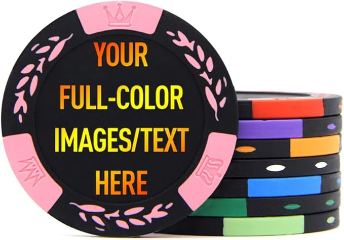 100 Premium Clay Poker Chips, Customized Your Image and Text, 11.5 Gram Casino Chips for Texas Hold’em, Blackjack Gambling