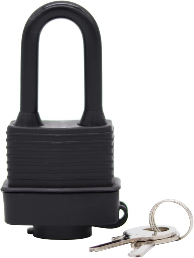 Waterproof Padlocks Keyed Alike for Outdoor use, Covered Heavy Duty Laminated Steel Lock, 1-9/16 Inch. Wide, Long Padlock, Bulk Locks with Same Keys, Pack of 72