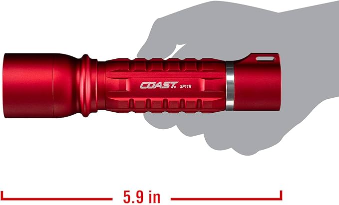Coast XP11R 2600 Lumen USB-C Rechargeable LED Flashlight with Slide Focus®?¯and Pure Beam® Focusing Optic, 4 Light Modes, Red