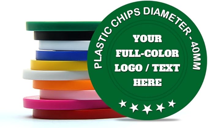 500 Custom Poker Chips Plastic Tokens,40mm/1.57in Diameter,Imprint Full-Color with Your Logo,Text or Images for Drink Bar,Wedding,Event,Company Advertise