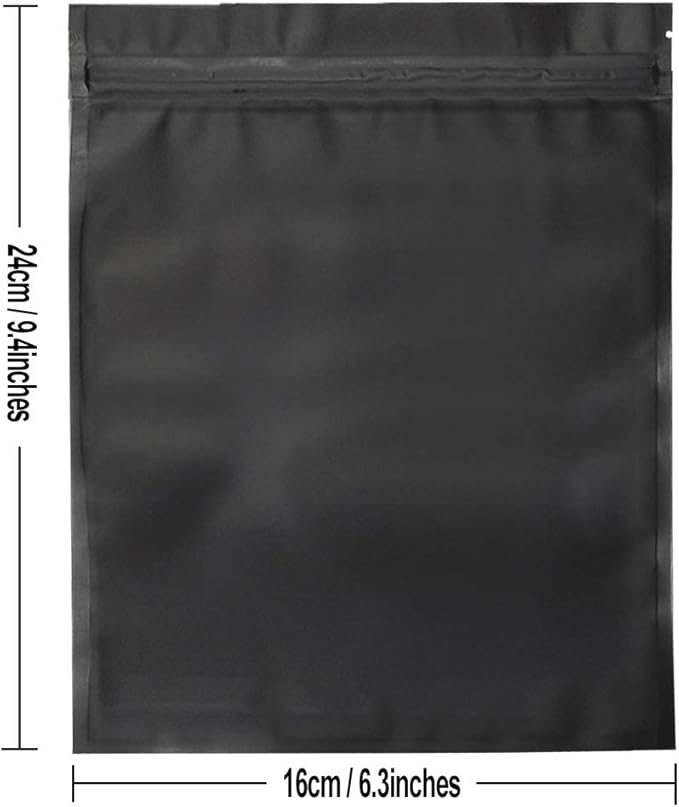 100 Pack Mylar Bags 6.3 x 9.4 Inches Resealable Smell Proof Bags for Storage Foil Pouch Bags Matte Black
