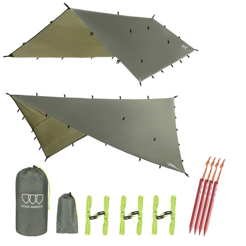 Gold Armour Rainfly Tarp Hammock, Premium 14.7ft/12ft/10ft/8ft Rain Fly Cover, Waterproof