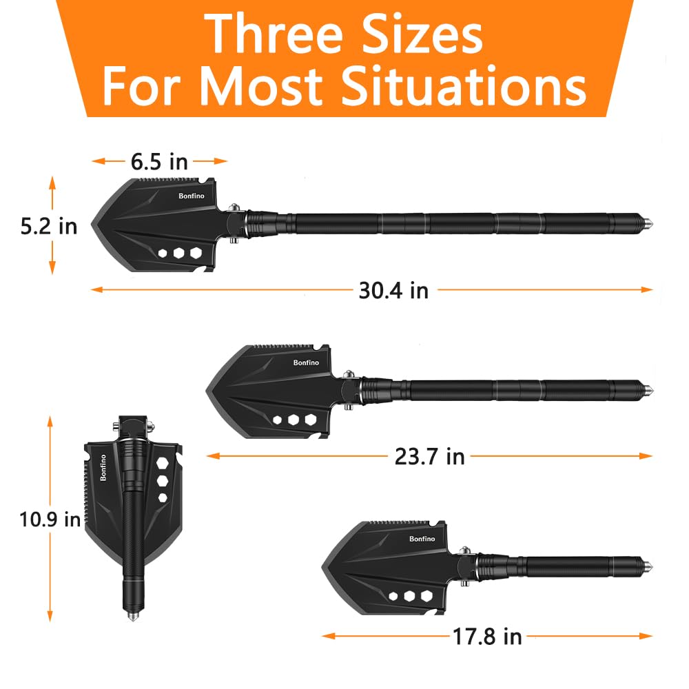 Bonfino Foldable Camping Shovel, 30.4'' High Carbon Steel Entrenching Tool
