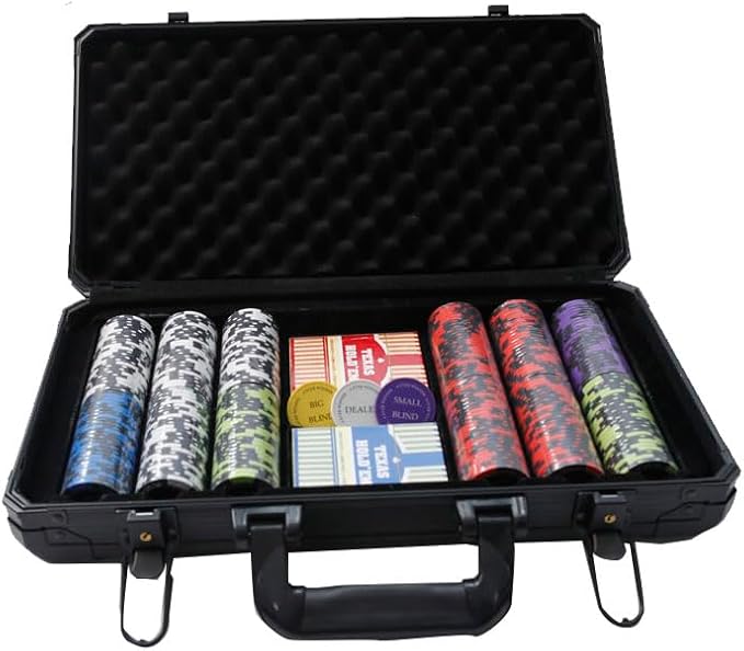 THUNDERBAY 14 Gram 300 Count Poker Set, 14G Clay Composite Chips with Aluminum Case, Two Decks of Playing Cards, Full Set of Buttons&5 Dices for Poker, Texas Hold'em, Blackjack, Casino Games at Home