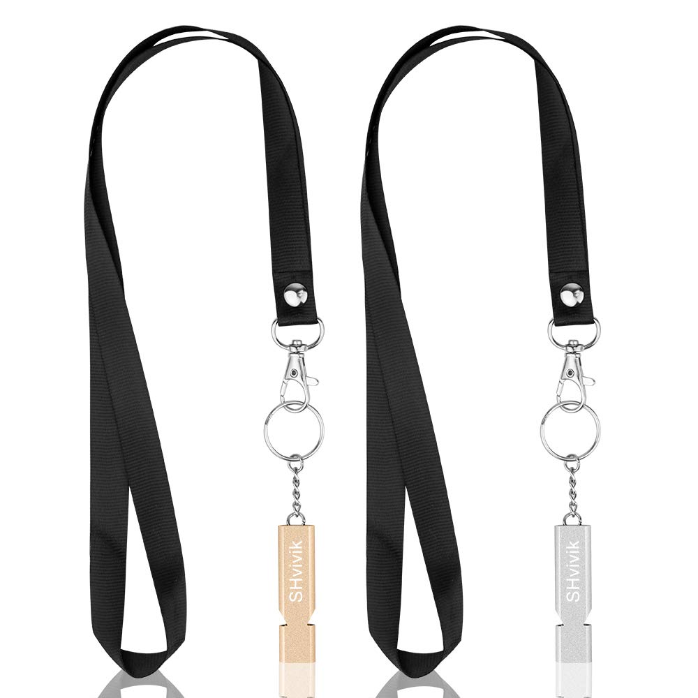 SHvivik Emergency Whistle, 2PCS Premium Safety Survival Whistles with Lanyard Keychain, High Pitch