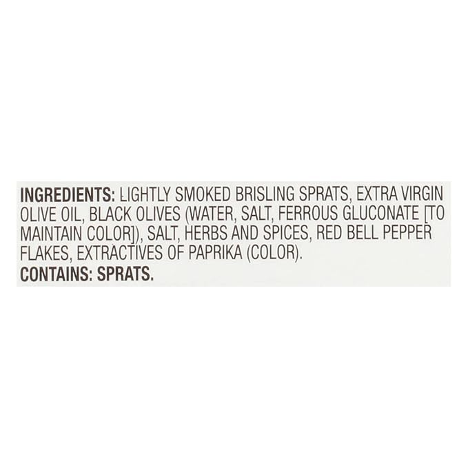 Brunswick Wild Caught Gourmet Brisling Sardines in Extra Virgin Olive Oil, Mediterranean Style with Black Olives, Herbs and Spices, 4.23 oz Can - Wild Caught Sardines - 13g Protein per Serving