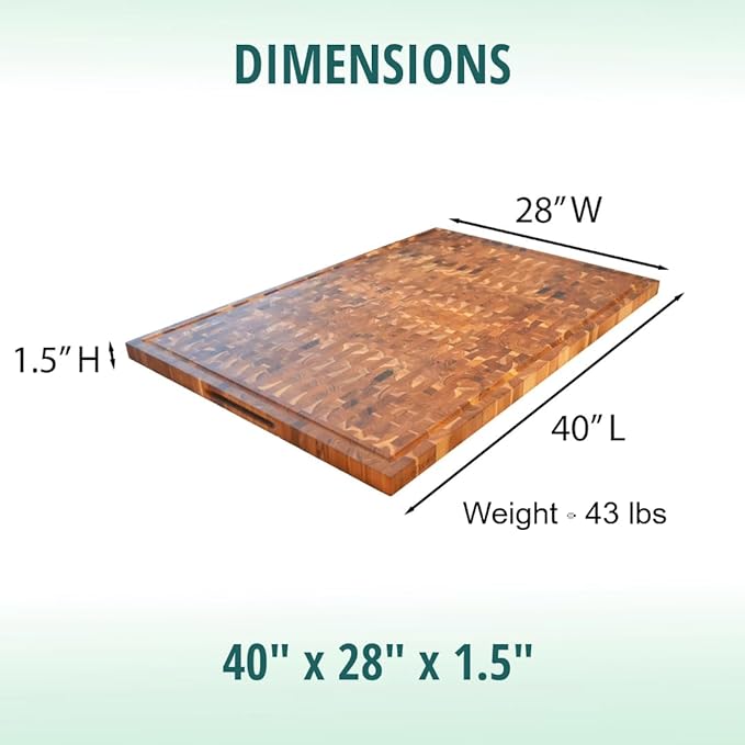 EcoDecors FSC Certified Solid Teak Cutting Board 40x28, XL Reversible End Grain Butcher Block for Kitchen, BBQ & Carving, Heavy Duty Wood Board