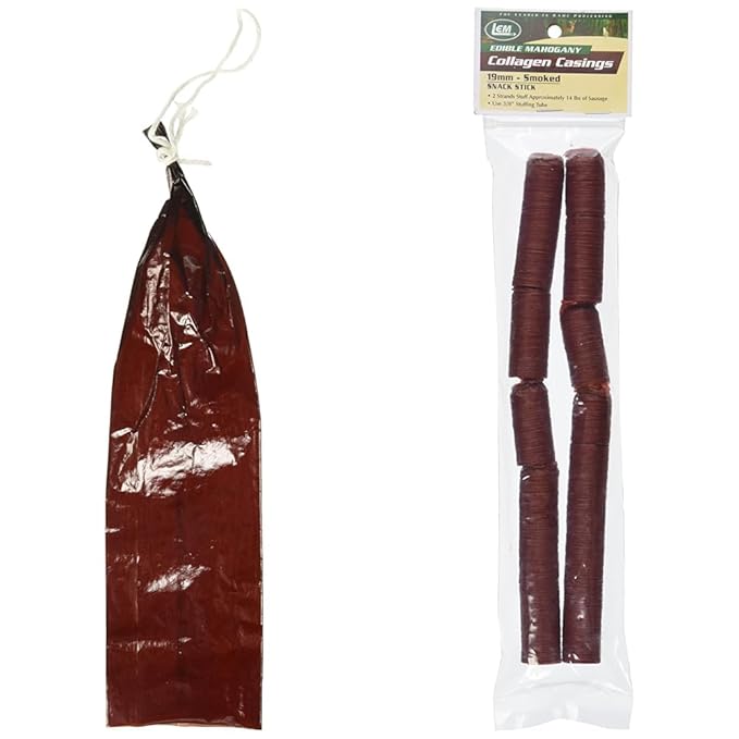LEM Products Mahogany Fibrous Casings, 1 ½ Inches x 12 Inches, Non-Edible Sausage Casings & Products Mahogany Smoked Collagen Casings, 19mm, Edible Sausage Casings