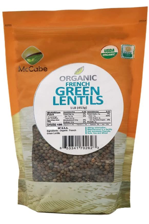 McCabe Organic French Green Lentils - Green Lentils Organic | Rich with Fiber & Minerals | USDA and CCOF Certified | Packed in USA | 1Lbs