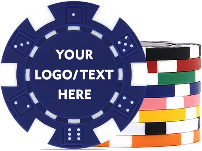 100 Custom Dice Striped Poker Chips, Print Your Text, Logo or Design, Casino Sized Chips for Texas Hold'em, Blackjack, Tournaments, Card Clubs