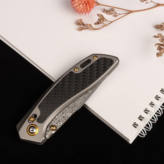 MASALONG Kni256 Pocket Knife, EDC Folding Knives, 3.77 "VG10 Damascus Blade, Carbon Fiber Alloy Steel Handle for Tactical Survival Outdoor