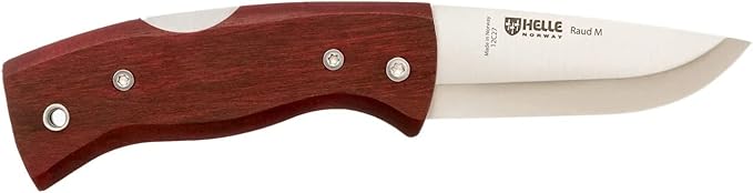 HELLE Knives - Raud M - Folding Pocket Knife - 2.72" Stainless Steel Blade with Red Birch Handle & Detachable Clip - Made in Norway