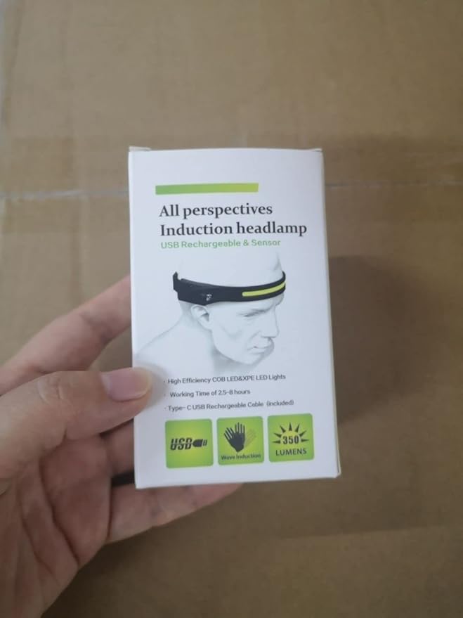 LED Rechargeable Headlamp, Flashlight, Hard hat Headlight, 5 Modes Motion Sensor Waterproof 350 Lumen LED 230 Wide Beam Head Lamp, for Outdoors, Camping Essentials Gear, Running, Hiking, Repair Work