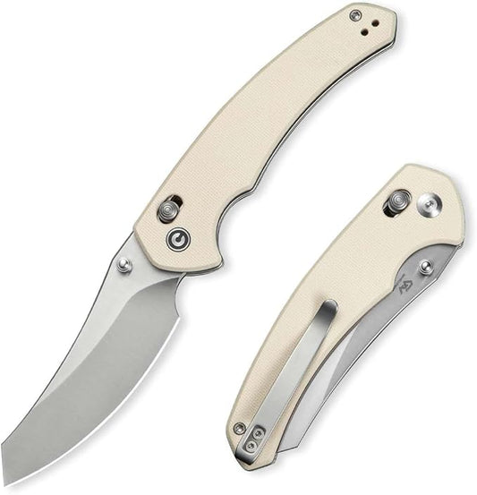 CIVIVI Sixgill Folding Pocket Knife for EDC, 3.41'' Nitro-V Blade G10 Handle, Deep Carry Reversible Clip, Gift for Men Women C24050-2 (Ivory)
