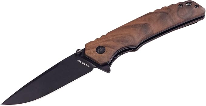 Walnut edc knife Wood handle folding pocket knife bulk edc mini flipper knife with Clip, Real Wood Handle for Men Women Everyday Carry for Indoor Outdoor Gift