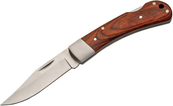 SZCO 4" Lockback Folding Pocket Knife for Men with Wood Handle, Stainless Steel Blade, Single Bolster & Sheath Included ??Compact EDC Knife for Camping, Hunting & Outdoor