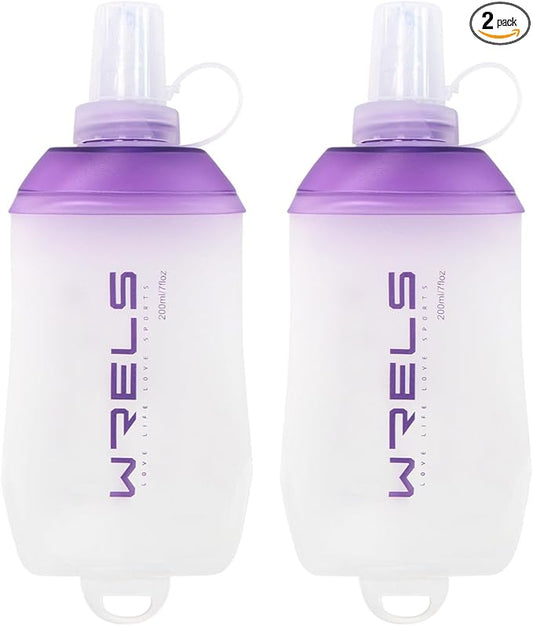 200ml/350ml/500ml Collapsible Soft Flask,BPA Free Folding Soft Water Bottle with Hanging Ring,Lightweight TPU Hydration Flask for Running Marathon Cycling Hiking(200ml-2 Packs)