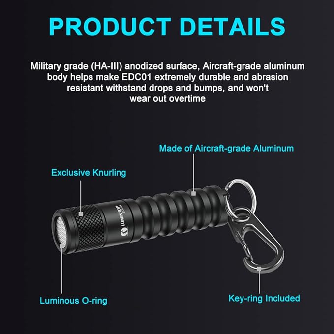 LUMINTOP EDC01 Keychain Flashlight 120 lumens Pocket EDC Flashlights 36 Hours IPX8 Waterproof